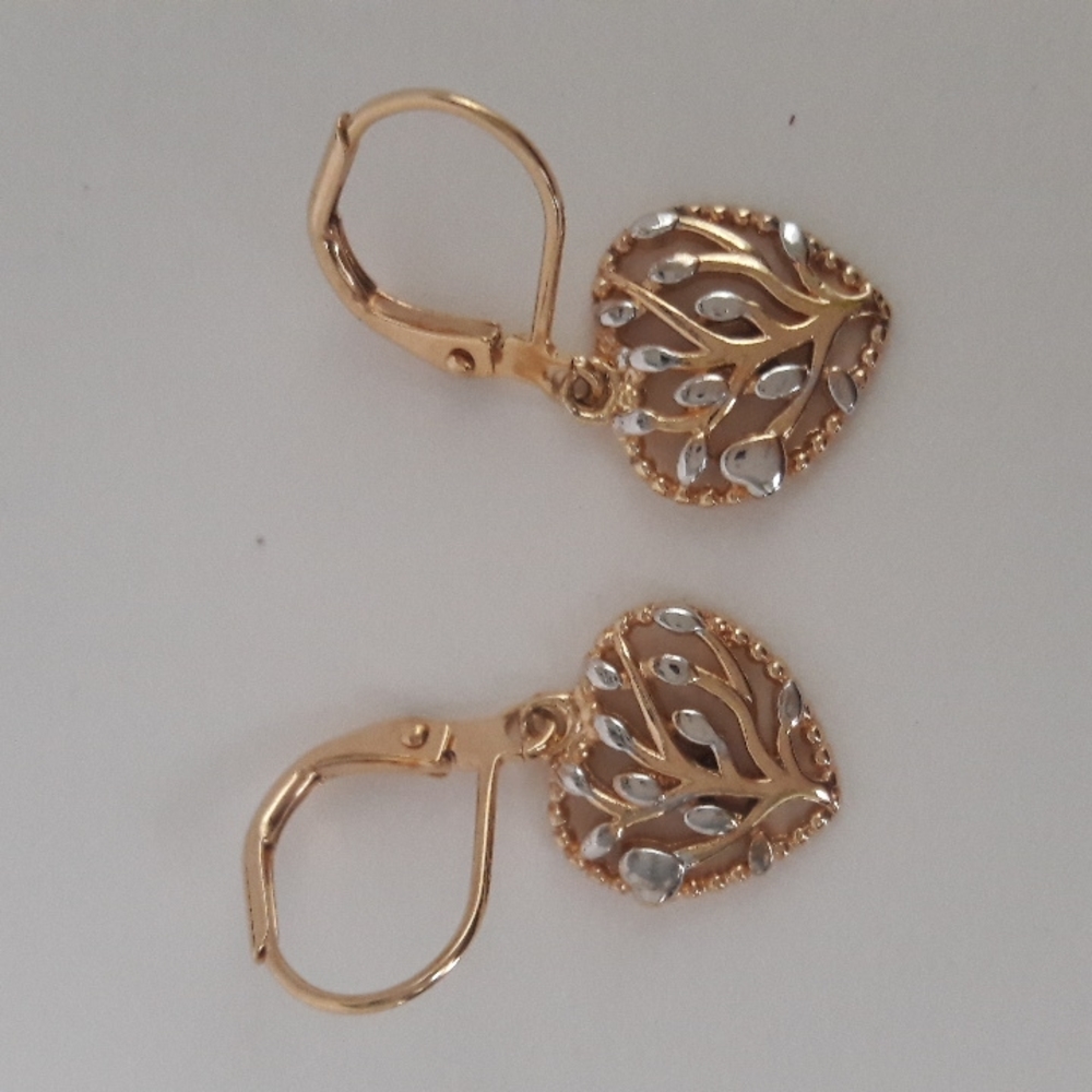 18K Yellow White Gold Plated Dangle Heart Tree of Life Earrings…